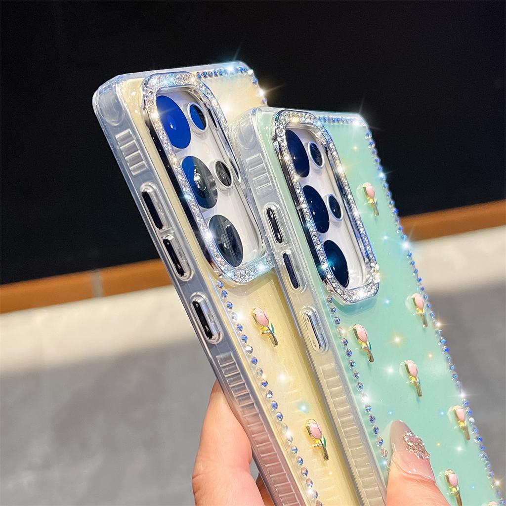 Handmade Sparkly Diamond Tulip IMD Phone Case, Compatible with Samsung S23 Ultra/S24/S25 & A07/A15/A16/A17/A26/A35/A36/A55/A56