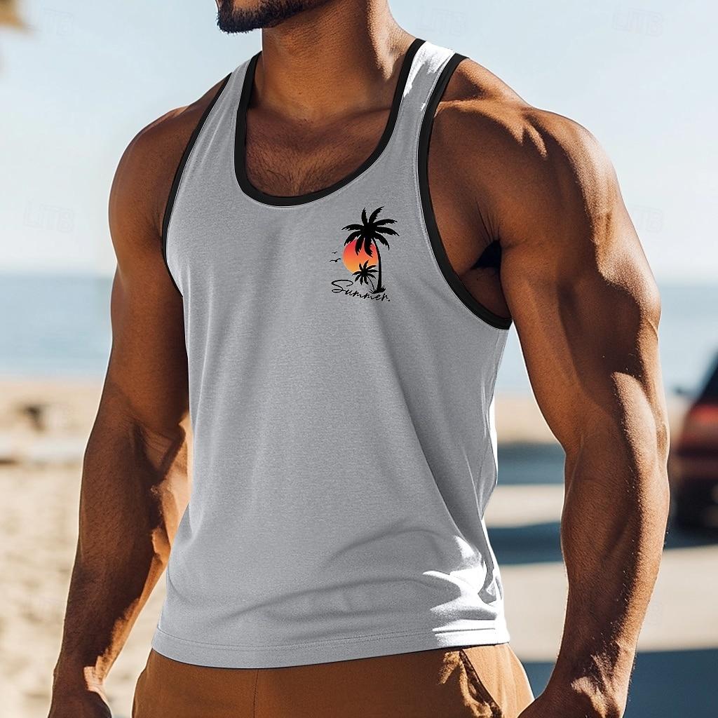 Heren Tanktop Vest Top Mouwloos Shirt Spierhemd Mouwloos Ronde Hals Zomer Kokosboom Sport