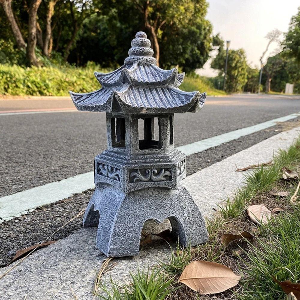 Resin Statue Light Exquisite Solar Stone Tower Light Solar LED Pagoda Lantern Courtyard