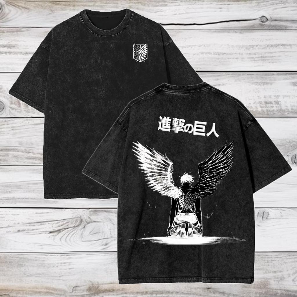 Rivaille Attack on Titan Manga Print T-Shirt Für Herren Damen Kleidung Baumwolle Kurzarm T-Shirts Vintage Gewaschen Übergroß Streetwear