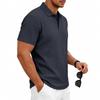 Mens Summer Textured Short Sleeve Polo Shirt Business Casual Solid Lapel Top