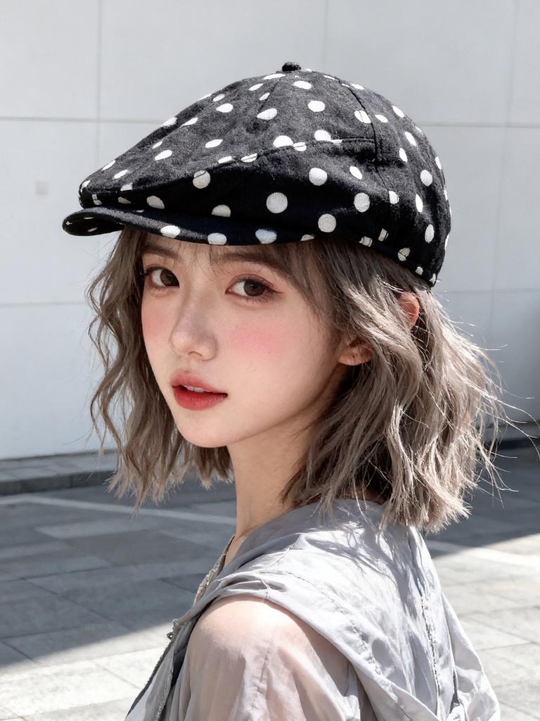 Women Thin Cotton Newsboy Cap Korean Vintage Polka Dot Design Sun Visor Hat Large Size Face Flattering Beret Spring Summer