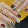Artificial Nails Whitening Autumn Diamond Pattern Wear Nail Japanese Checkerboard Ins Style Nail Art