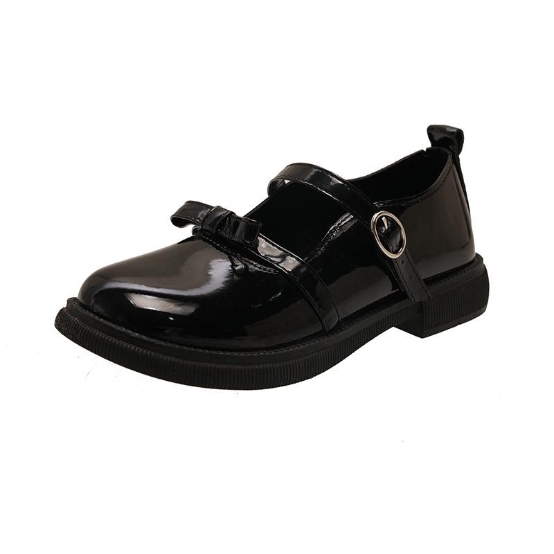 

Туфли Мэри Джейн женские 2025 Весна Новые Туфли в стиле колледжа на толстой подошве с коротким носком Маленькие кожаные туфли с пряжкой и бантом 35 чёрный