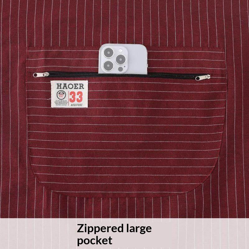Kitchen Oil Resistant Apron Striped Zippered Linen-Cotton Apron With Straps Breathable Apron Women'S Dirt Resistant Work Clothes