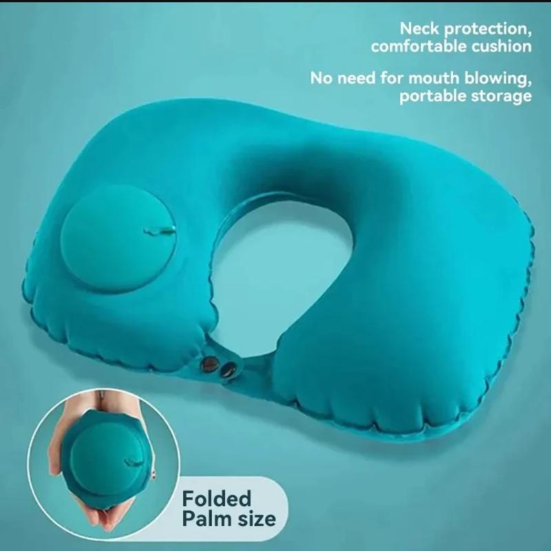 1 Press Type Inflatable Pillow U-shaped Pillow, Foldable U-shaped Double Hump Neck Pillow, Portable Outdoor Travel Pillow