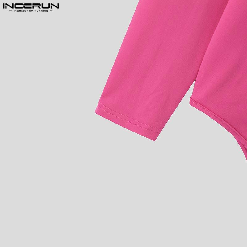 INCERUN Men Long Sleeve See Through Bodysuits Lace Mesh Patchwork Club Playsuits