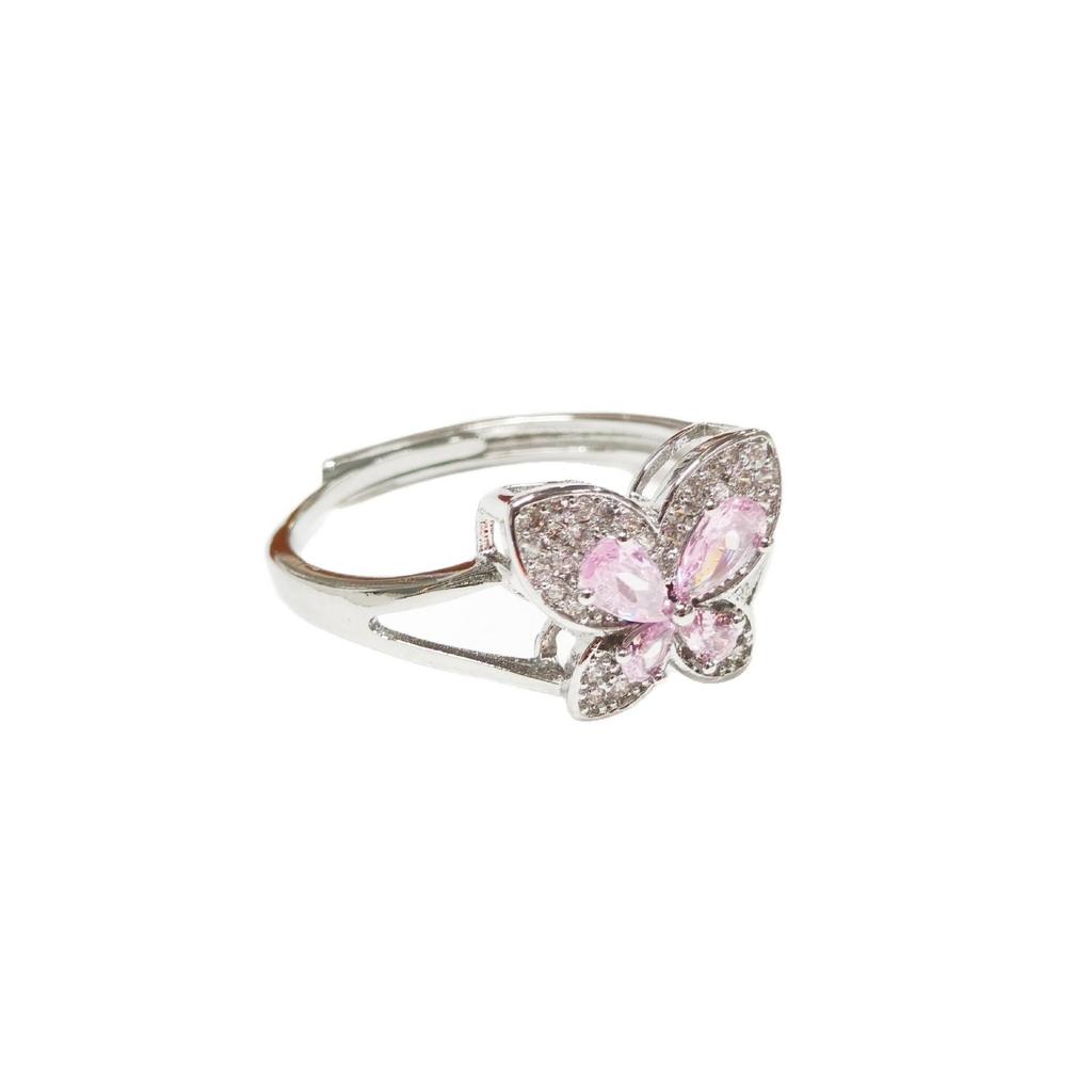 Gesi En Jewelry Korean Style Cherry Blossom Pink Butterfly Ring Set - Sweet and Individualistic Three-Piece Girly Accessory.