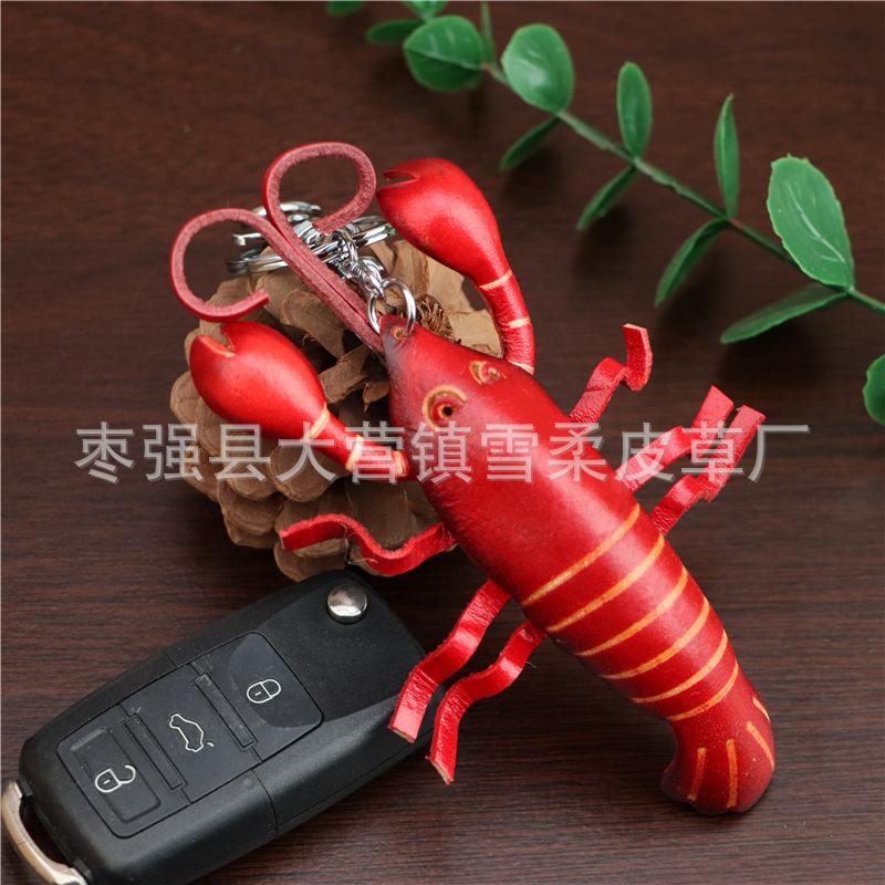 Pendentif Porte-clés Premier Couche Cuir de Vache Écrevisse, Accessoires Porte-clés Voiture Locomotive, Pendentif Sac Mignon, Personnalisé Tendance