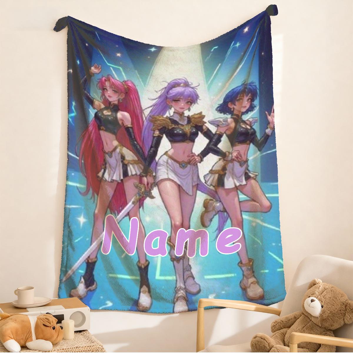 

Personalized Anime Girls Blanket Name Custom Design Soft Fleece Throw Cosplay Fan Gift Home Decor Art 75x100cm