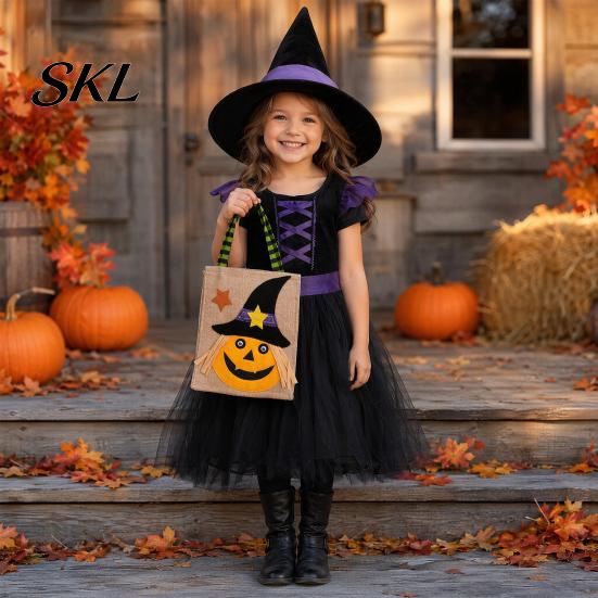 Festive Halloween Candy Holders Trick or Treat Bags, Kids Non Woven Pumpkin Ghost Biodegradable Bags Tote, Reusable Goodie Spooky Party Favor Gift for