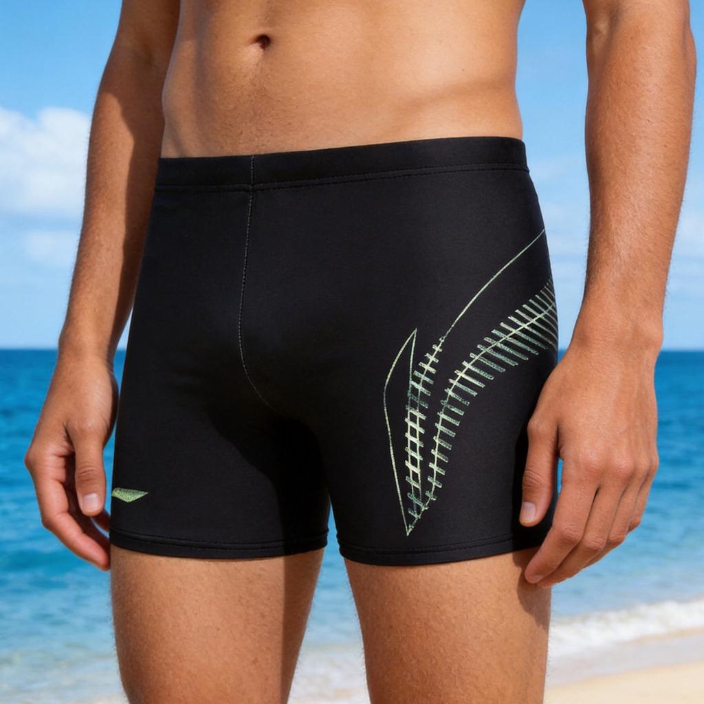 Li Ning Professional Mens Square Cut Quick Dry Sports Swim Trunks Men swimwear GKMB-LSKX074