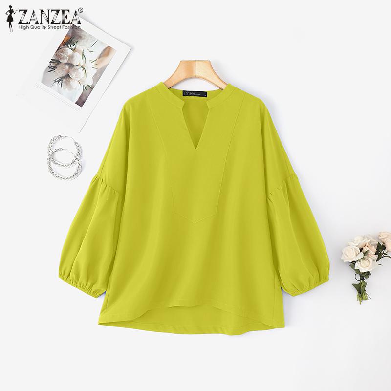 ZANZEA Women Casual V-Neck Solid Color Loose 3/4 Sleeve Blouse
