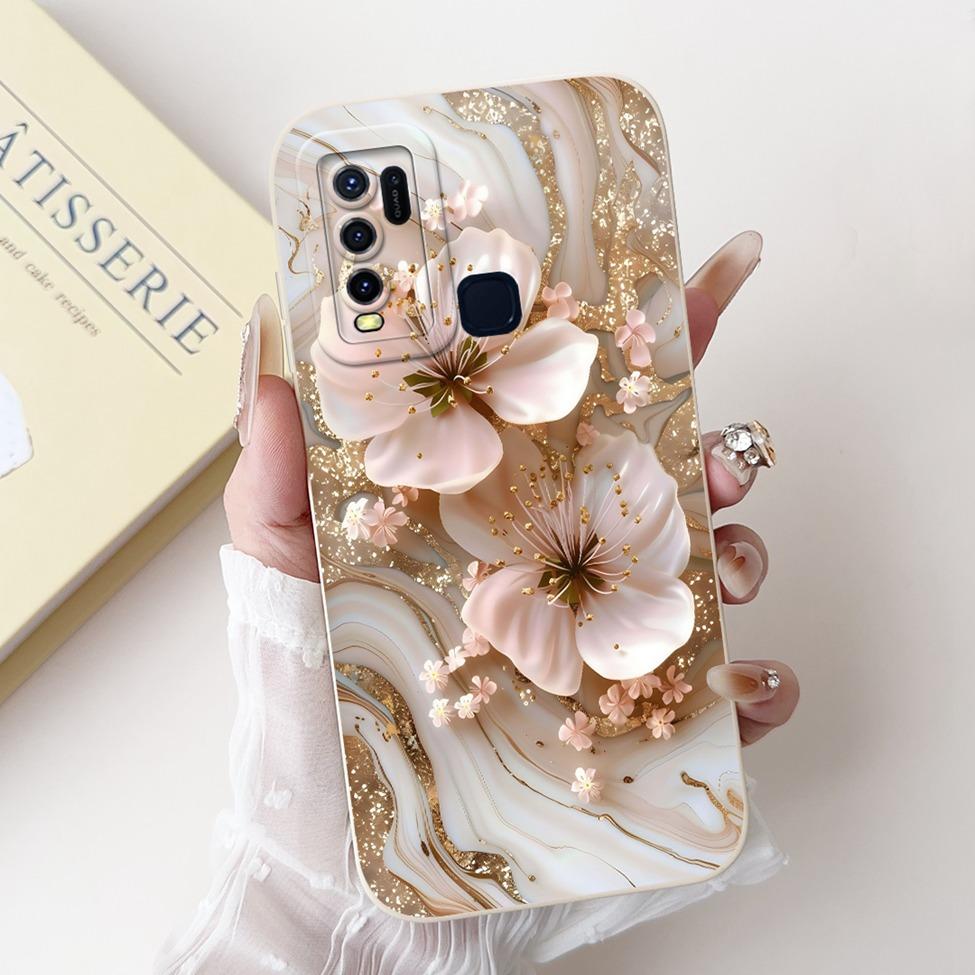 For Vivo Y30 1938 Case Y50 1935 Luxury Flowers Kawaii Cute Funny Painted Silicone Shockproof Phone Case For Vivo Y50 Back Cover