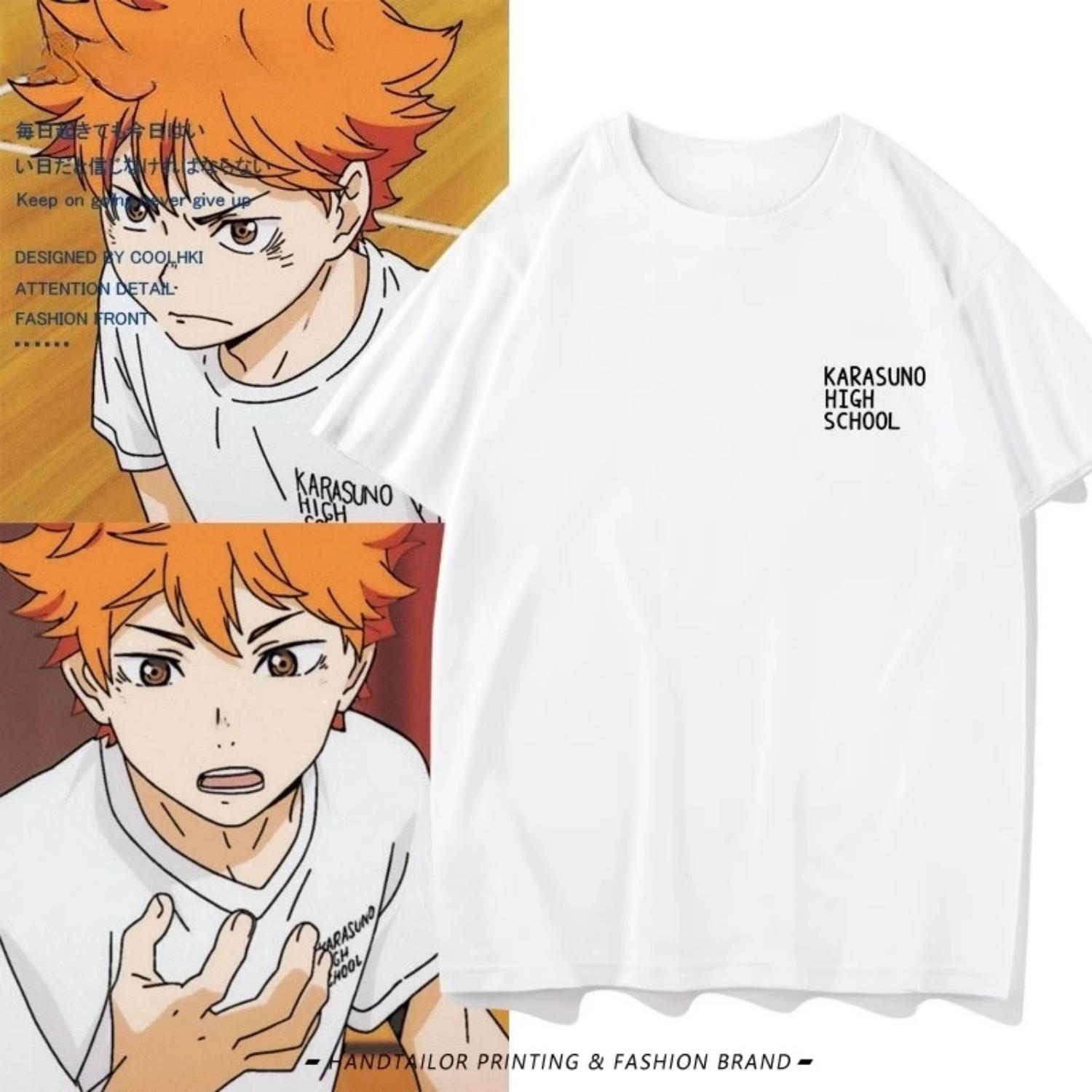 

Anime T-shirt Haik printed karasuno high school graphics yuu pure cotton fashion round neck short sleeve cosplay anime fan gift S чёрный