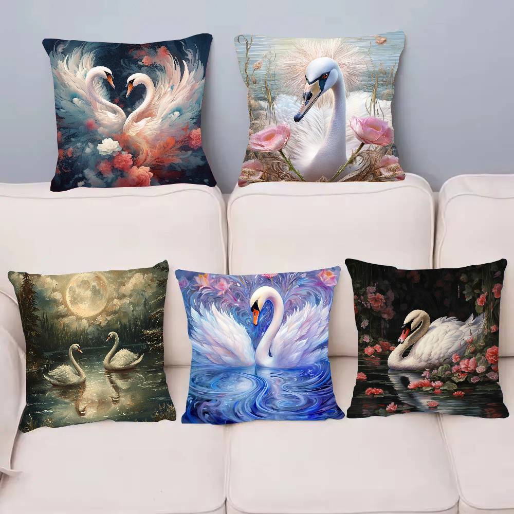 Elegant Swan Floral Pillow Case Home Decor Throw For Sofa Bed Car Room Decor Gift Idea