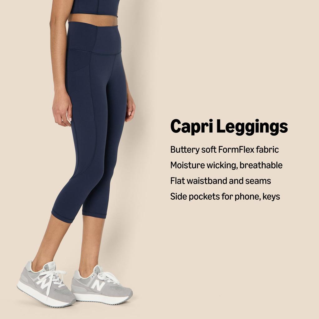 Amazon Essentials Capri Leggings with Super Perfect for and the Size L Women's High-Waisted Pockets, Moisture-Wicking Fabric, Breathable, Cool, Soft,