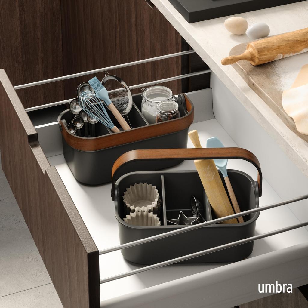 Official Umbra Bellwood Stackable Bin, 28x17cm, Black/Walnut