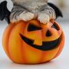 Cute Halloween Cat Pumpkin Statue Handmade Cat Desk Figurine  Christmas Celebration