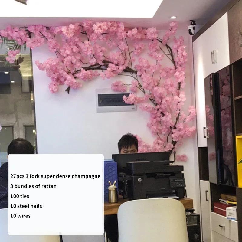 Artificial Cherry Tree Rattan Flower, Silk Wedding Background, Wall Decoration Flower, Home Decoration
