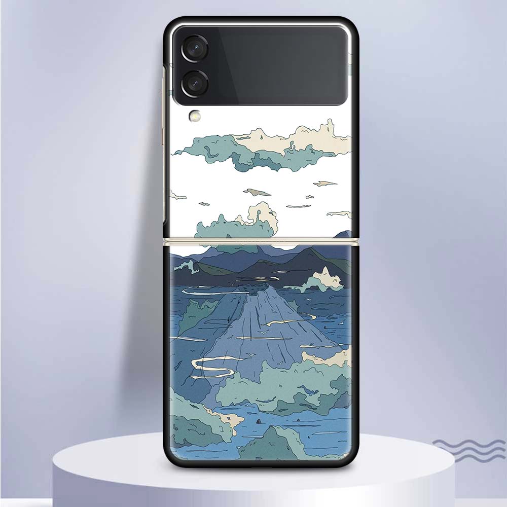 Anime Aesthetic Scenery Hard PC Clear Phone Case Cover for Samsung Galaxy Z Flip 7 6 5 4 3 5G Flip3 Flip4 Flip5 ZFlip6 ZFlip7 Bl