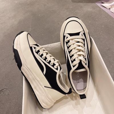 Damenschuhe Verschleißfest Rutschfest Frühling 2025 Vielseitig Lässig Bequem Schnürung Canvas Plateau Damen Vulkanisierte Schuhe