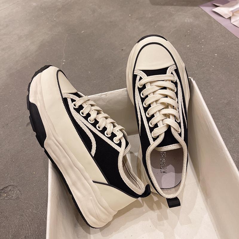 Women's Shoes Wear Resistant Non-slip 2025 Spring Versatile Casual Comfortable Lace-Up Canvas Platform Woman's Vulcanized Shoes