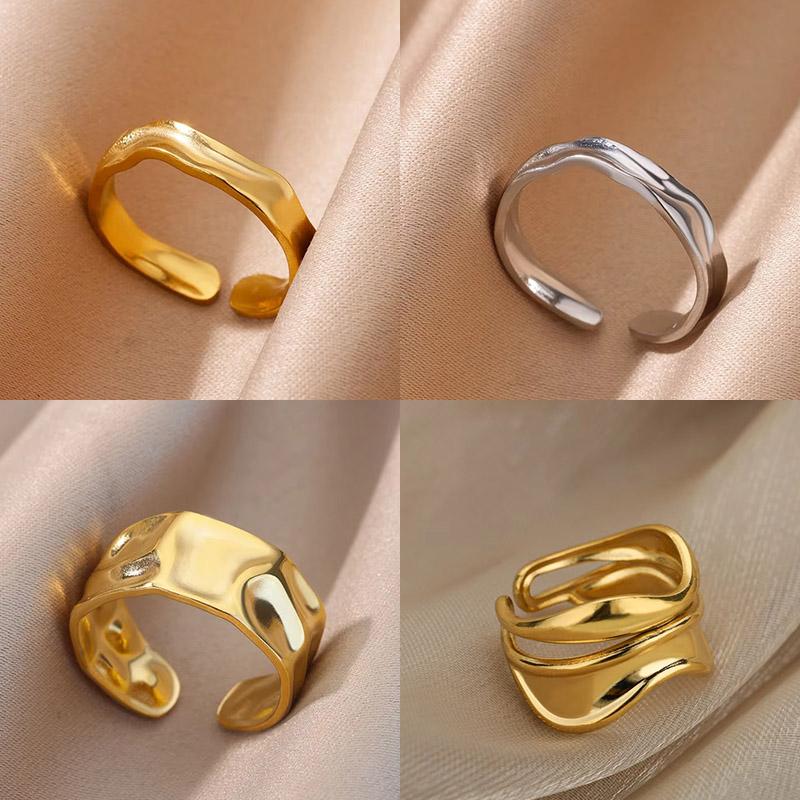 Stainless Steel Minimalist Texture Open Rings For Women Gold Wedding Aesthetic Ring Trendy Korean Accessories anillo