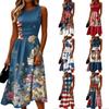 Women Sleeveless Casual Dress Round Neck Midi Length Floral Pattern Sleeveless Summer Dress Lightweight Comfortable Fit