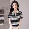 Women's Lyocell Blend Striped Polo Knit Shirt