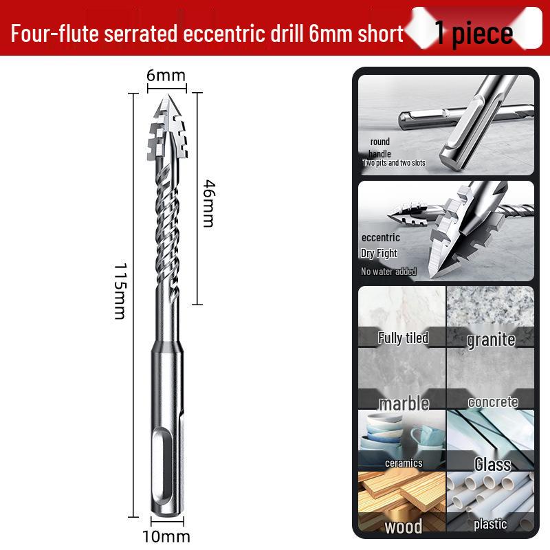 Extra Langer Rundschaft Gezahnter Exzentrischer Bohrer – Vier Nuten, Zwei Nuten zum Bohren von Beton und Fliesen