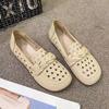 Soft leather flat-soled hole shoes, new in the summer of 2025, one-pedal soft-soled lazy hollow breathable women's shoes sandals