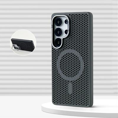 Honeycomb Mesh Cooling Magnetic Bumper Case for Samsung Galaxy S25 Ultra S24 S23 Plus Alloy Lens Bracket Wireless Charging Cover