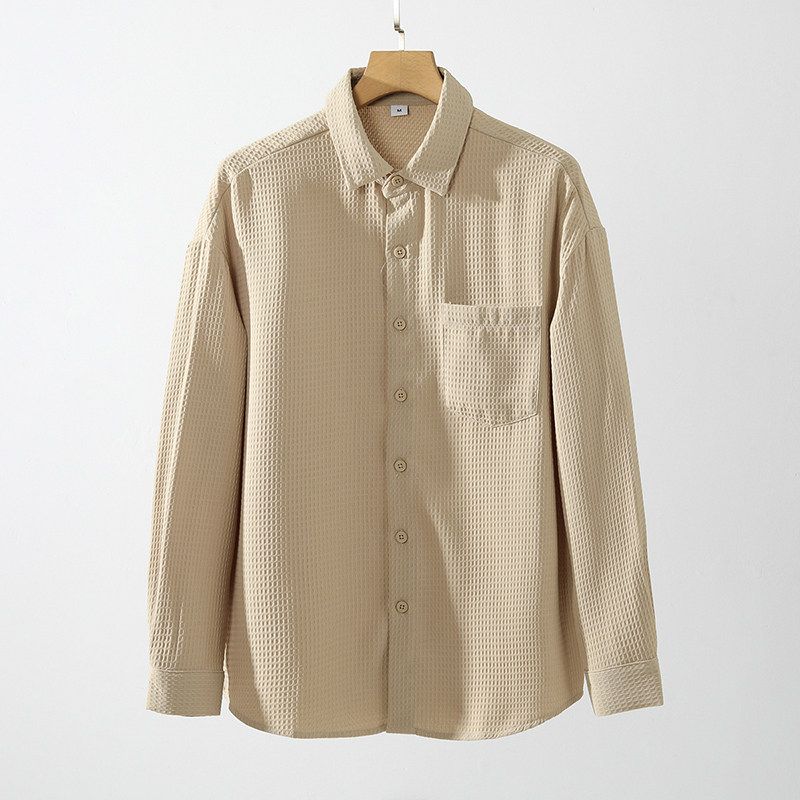 Japan fashion Retro Waffle Seersucker Long sleeve Shirts Men's 2024 New Spring and Autumn Foreign Trade Men's Casual Shirt