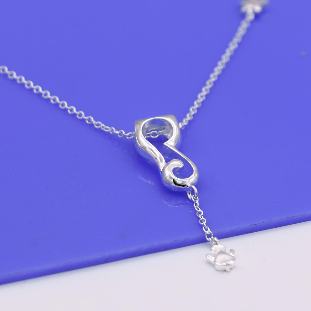 Cute Cute Cat Bell Necklace Women'S Electroplated 925 Silver Simple Coco Cat Collarbone Neck Chain Jewelry