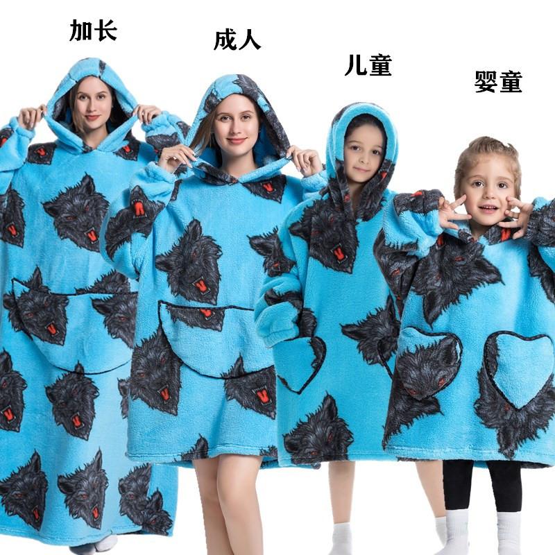 winter warm fleece hooded women's blanket sleeves fleece warm hooded sweater sweater women's hooded robe pajamas sleepwear robe