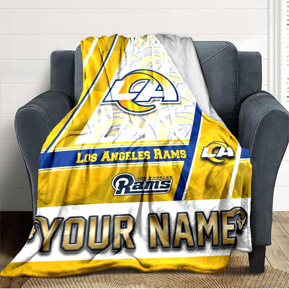 Name Custom Los Angeles Rams Print Flannel Blanket High Quality Warm Comfortable Cover for All Seasons Perfect for Gifts Home Decor