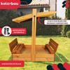 KOTARBAU® Large Wooden Sandbox with Yellow Roof, Impregnated, Closed, with Benches, Brown, 100 X 100 CM