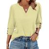 Women Casual V Neck Loose Fit Top Three Quarter Sleeve Button Cuff Blouse Lightweight Comfortable Fabric