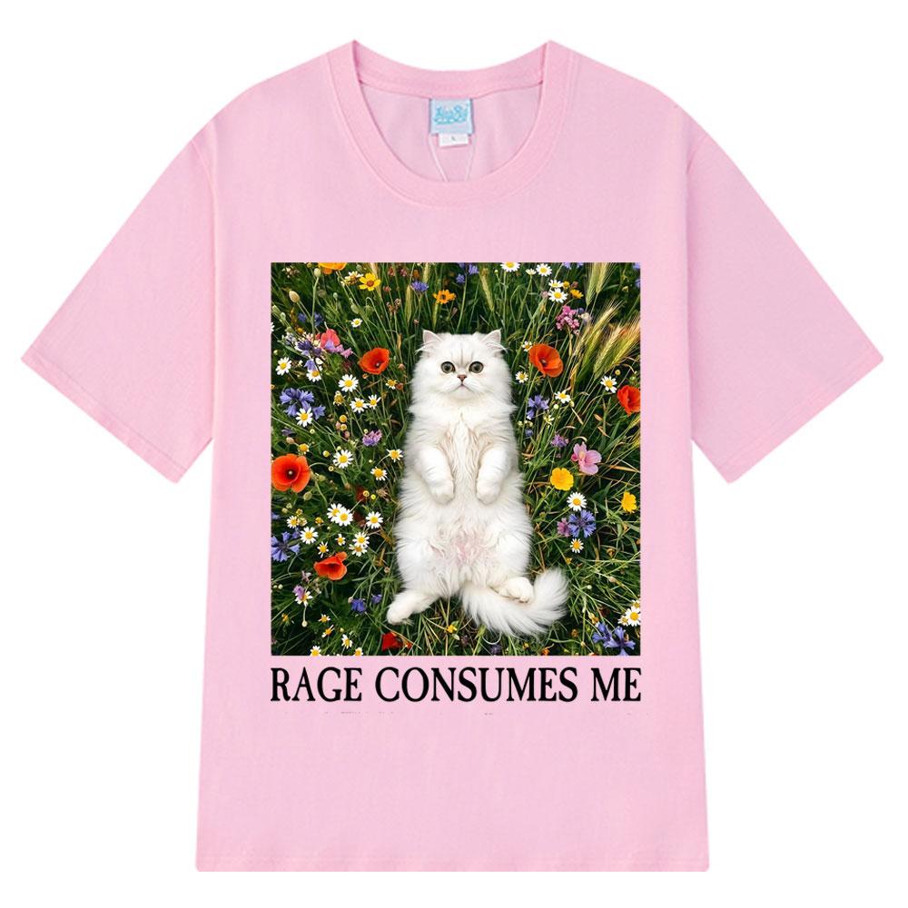 Wut frisst mich auf Katze T-Shirt Damen Mode T-Shirt Sommer Kurzarm Locker Streetwear T-Shirts