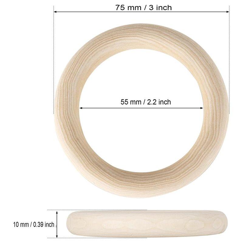 Unfinished Wooden Rings For Crafts, 75Mm Natural Solid Wood Rings For DIY Macrame And Jewelry 20PCS