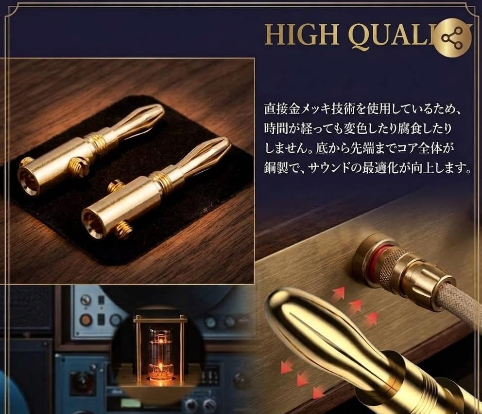 Banana Plugs, 24K Pure Copper, Gold Plated, Audio Grade, 8-Pack [Quantity Selectable], 12AWG-18AWG Speaker Cable Connectors, DIY Audio, MINAKIKO