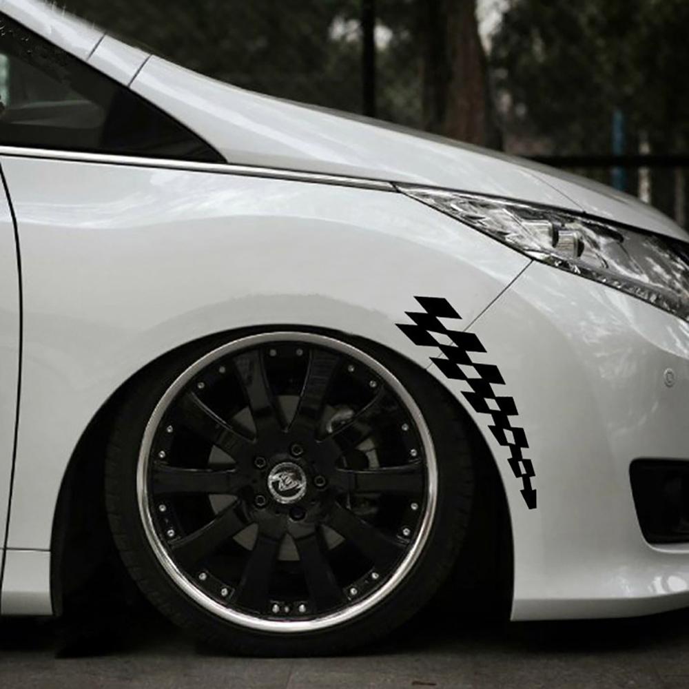 2PCS Universal Racing Stickers Vehicle Car Decals Wheel Eyebrow Checkered Flags Safety Reflector Vinyl Stickers Prevention Decor