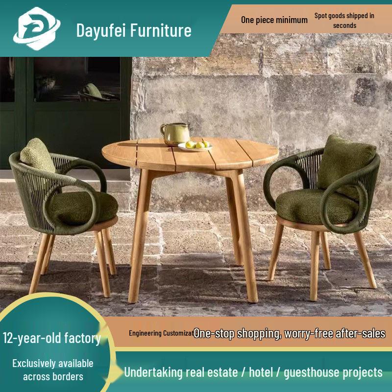 Rattan Teak Outdoor Table & Chairs: Sunroom Dining Set, Rainproof & Sunproof for Garden or Courtyard