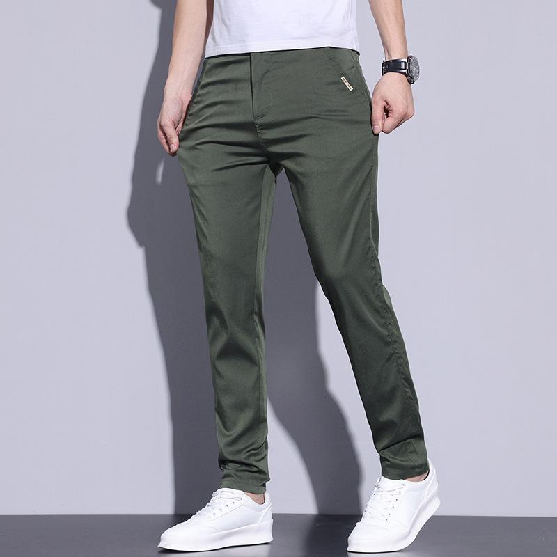 Summer Thin Men Straight Casual Men's Pants Slim Stretch Elastic Waist Male Trousers Solid Color Brand Clothing Coffee