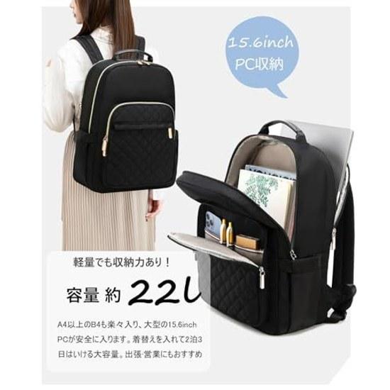 Shaelyka Backpack Womens Business Large Capacity Commuting Waterproof Rucksack A4 PC Computer Multifunctional Black Lightweight Adult Stylish Popular