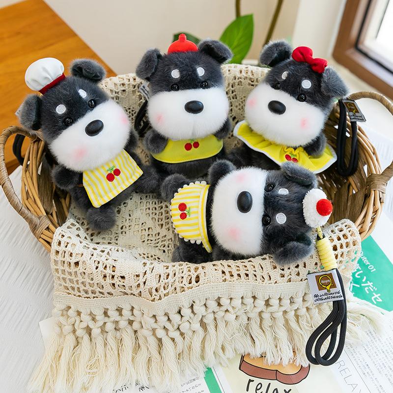Cute Plush Schnauzer Dog Keychain Simulation Puppy Bag Charm Desktop Ornament Toy