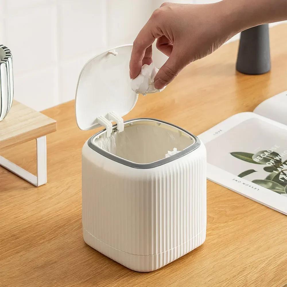 Mini Desktop Trash with Lid Outside Double Barrels Garbage Bedroom Office Desk Storage Box Made Durable Plastic Home Supplies