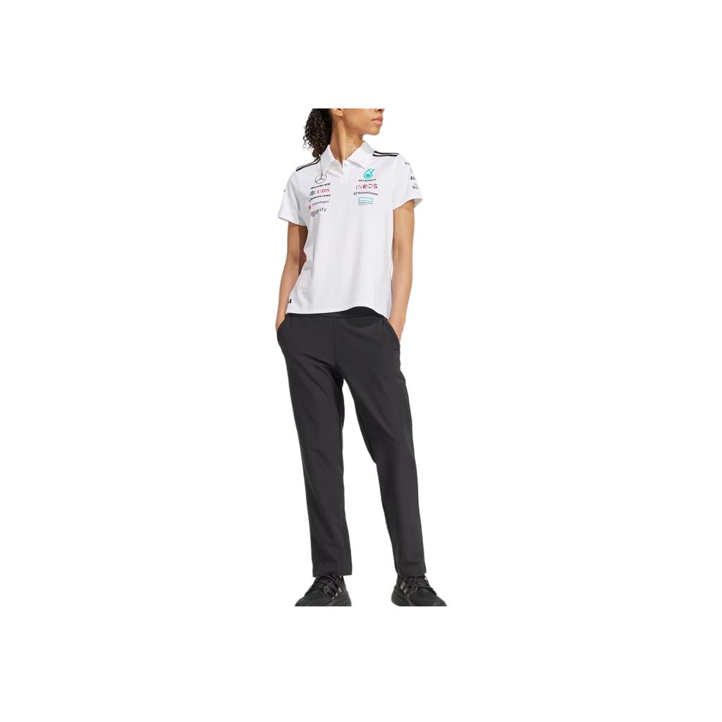adidas X Mercedes-Amg Petronas F1 Kollaboration SS25 Formel-Team Poloshirt Mit Buchstabenmuster Streifen Damen Poloshirts Weiß Gemischte Farben JV5741