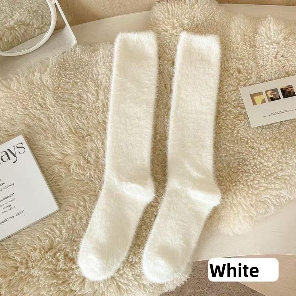 

Mink Velvet Mid-tube Socks Warm Hosiery New Home Sleep Floor Socks Girls білий